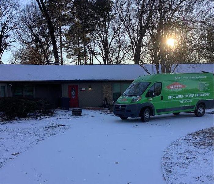 SERVPRO van responding to a home during the freeze